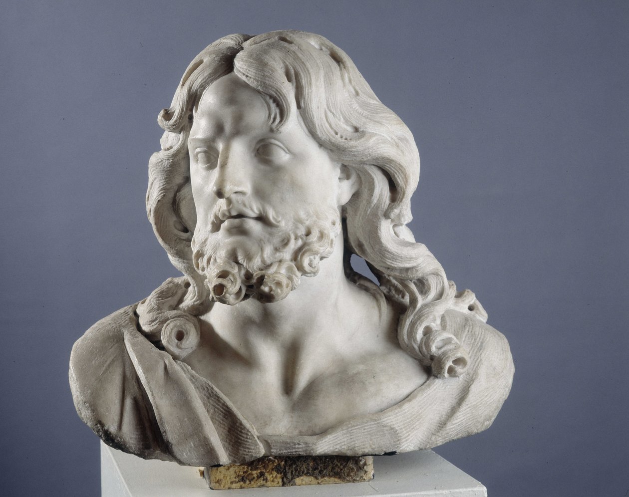 Salvator Mundi. Byste som representerer Kristus som verdens frelser (marmor) av Pierre Puget