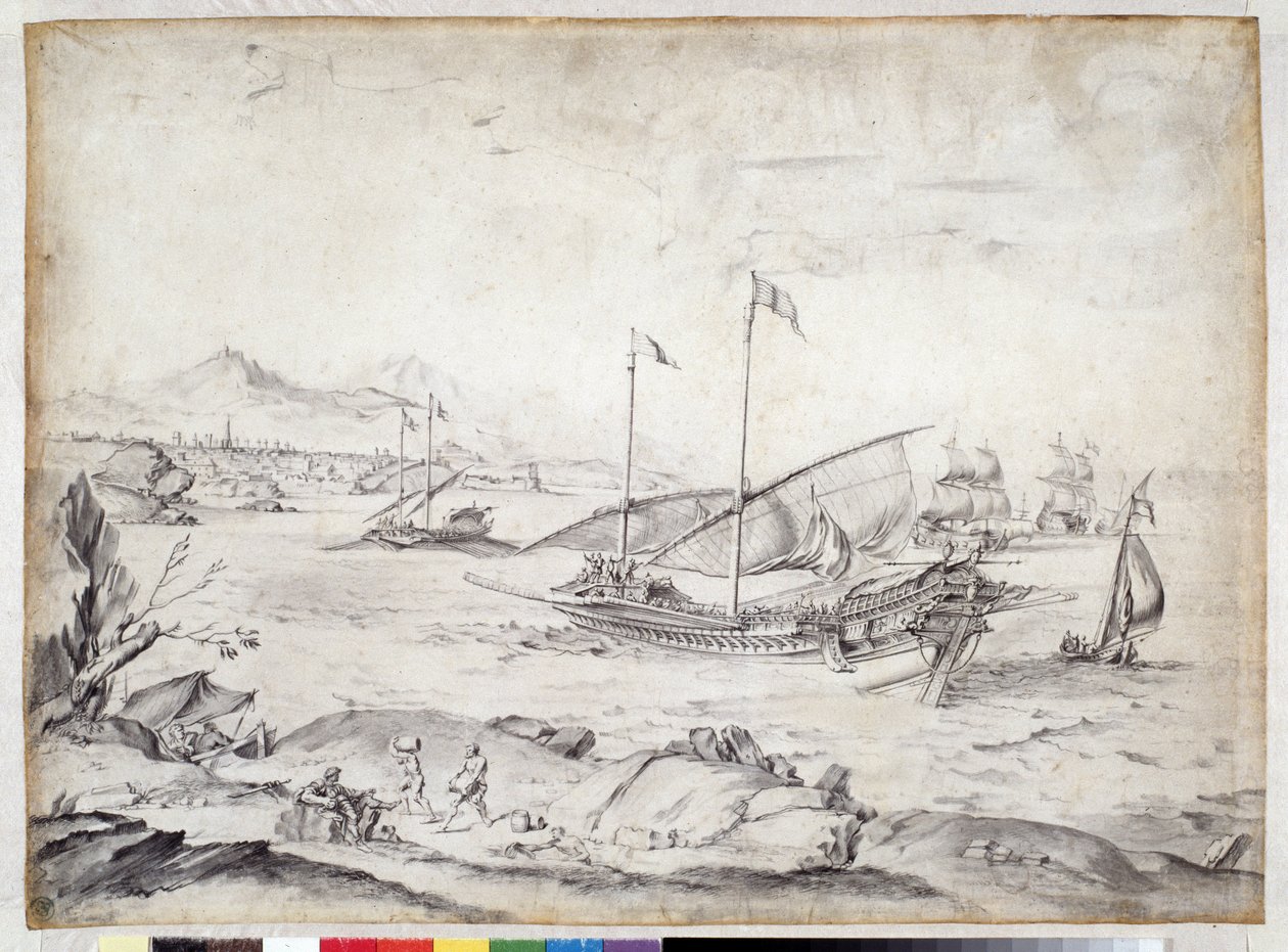 Skip i havnen i Marseille (tegning) av Pierre Puget