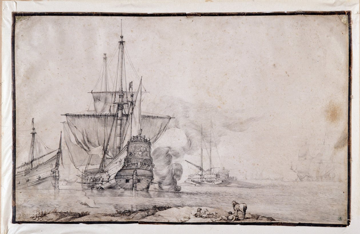 Fartøy som avfyrer kanonen (sanguine) av Pierre Puget
