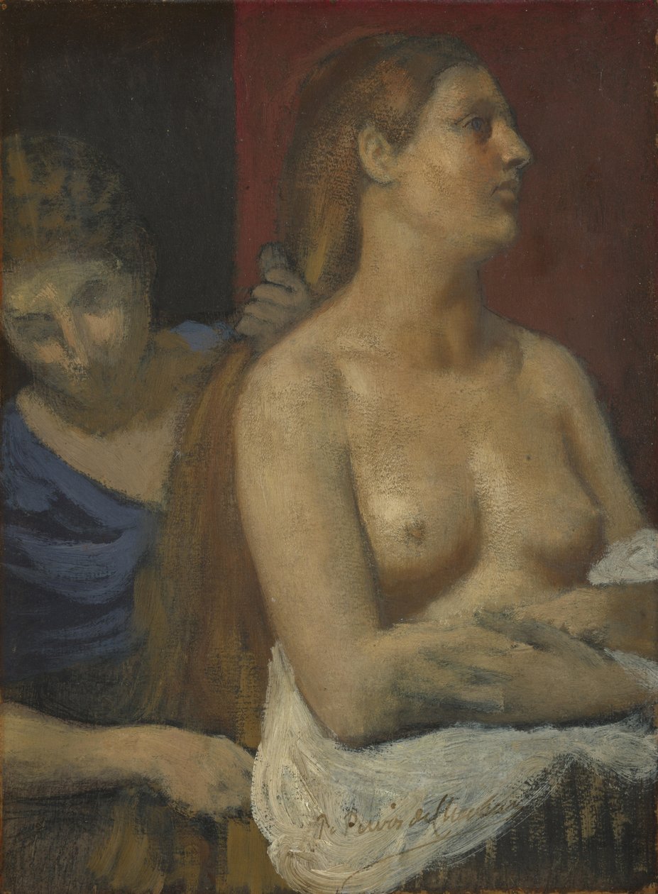 En hushjelp som kjemmer et kvinnehår, ca. 1883 av Pierre Puvis de Chavannes