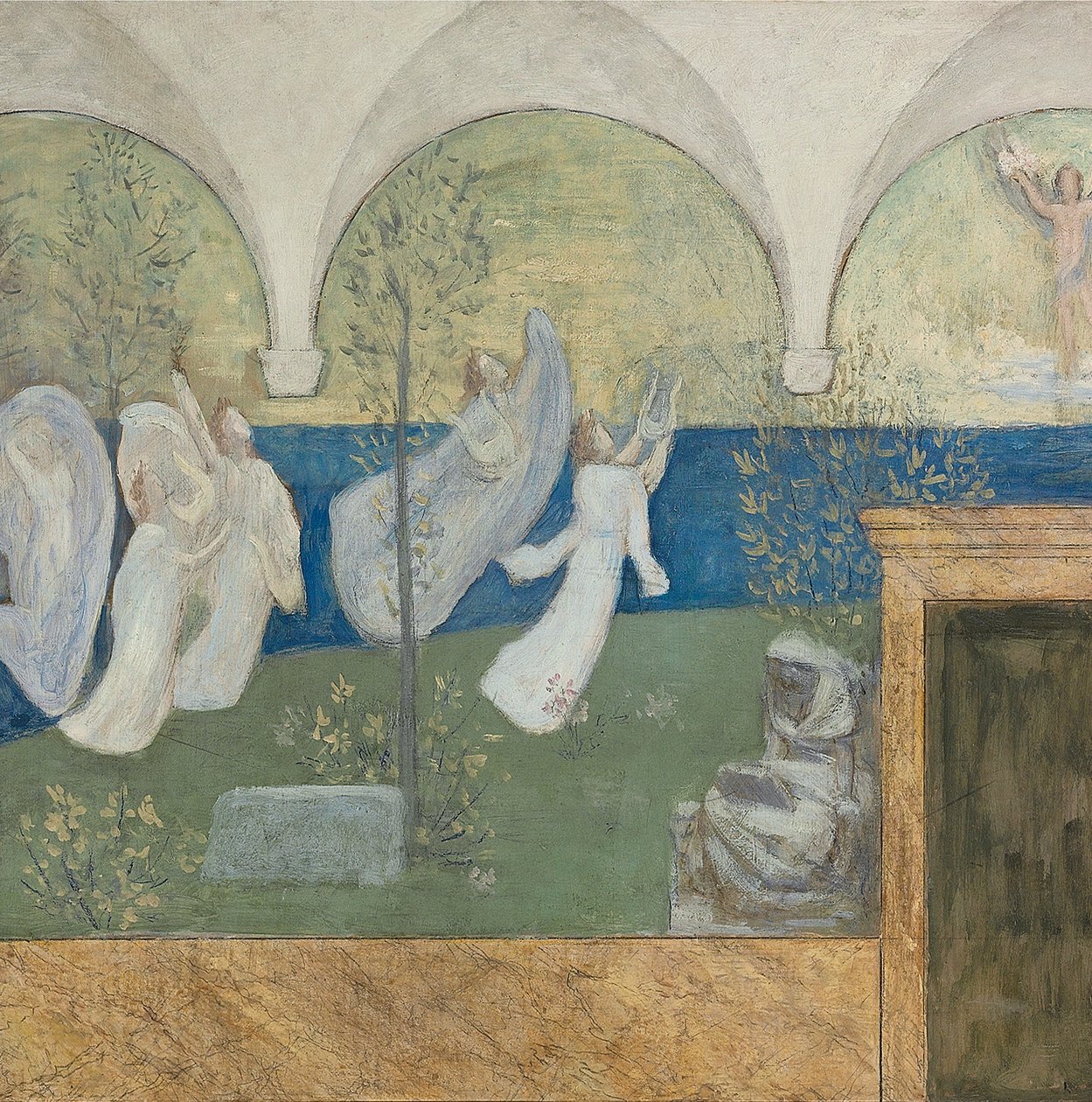 Detalj fra et forberedende maleri til The inspiring Muses hyller Genius, Messenger of Light, 1895 av Pierre Puvis de Chavannes