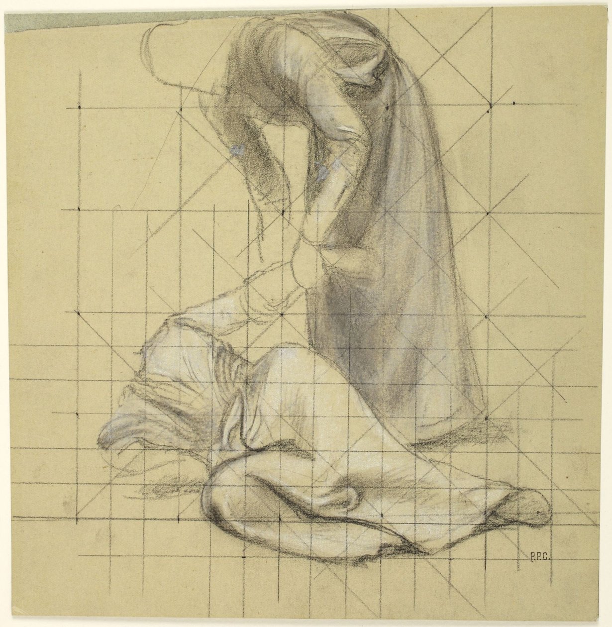Figur som reiser en fallen figur, studie til serien Den hellige Genevieves liv, Paris, Panthéon av Pierre Puvis de Chavannes