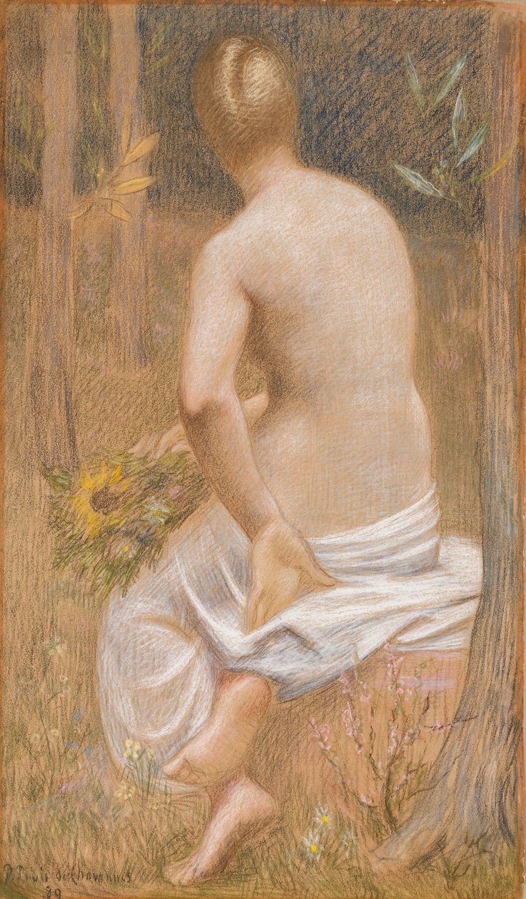 Sittende kvinnelig figur sett bakfra av Pierre Puvis de Chavannes