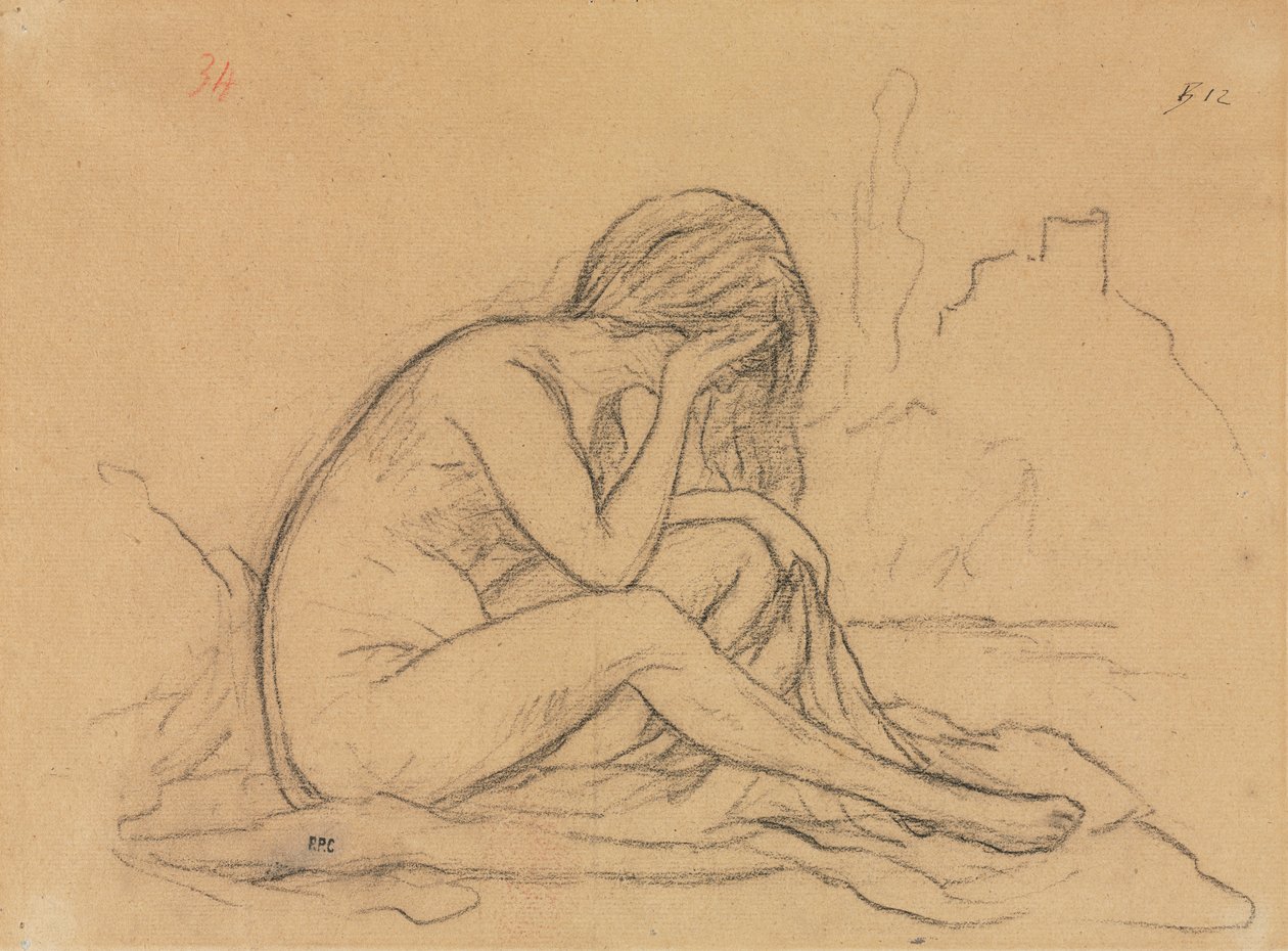 Studie av en naken kvinne (muligens for et urealisert allegorisk maleri) (recto) av Pierre Puvis de Chavannes