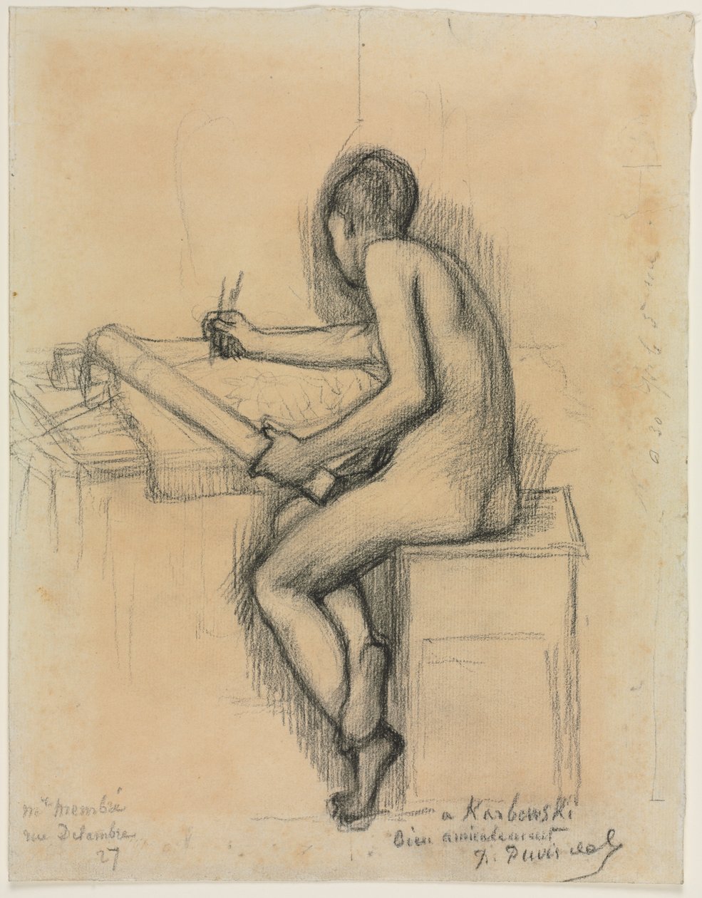Studie av en sittende naken kvinnelig modelltegning av Pierre Puvis de Chavannes