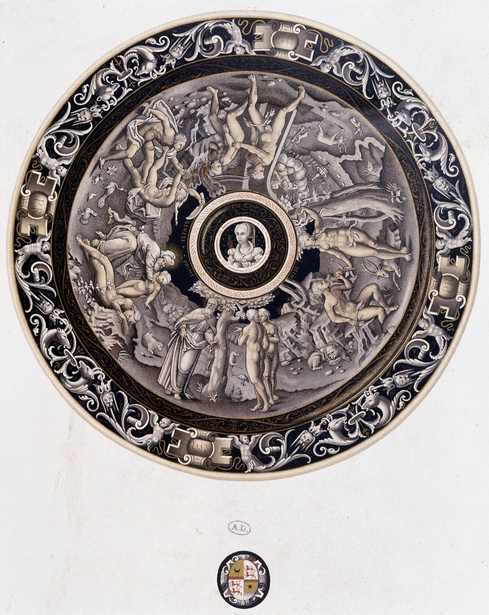 Porselensplate fra 1500-tallet som representerer Genesis av Pierre Reymond, Limoges av Pierre Reymond