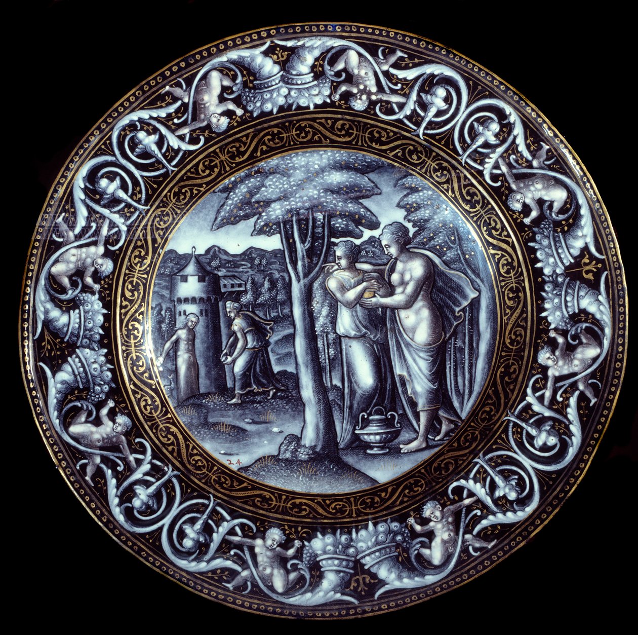 Venus og Psyche Plate i emalje malt av Pierre Reymond (1513-1584) 1500-tallet av Pierre Reymond