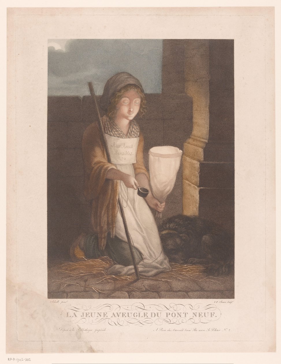Blinde bedelares met hond Den unge blinde mannen fra Pont Neuf (tittel på objekt) av Pierre Simon (II)