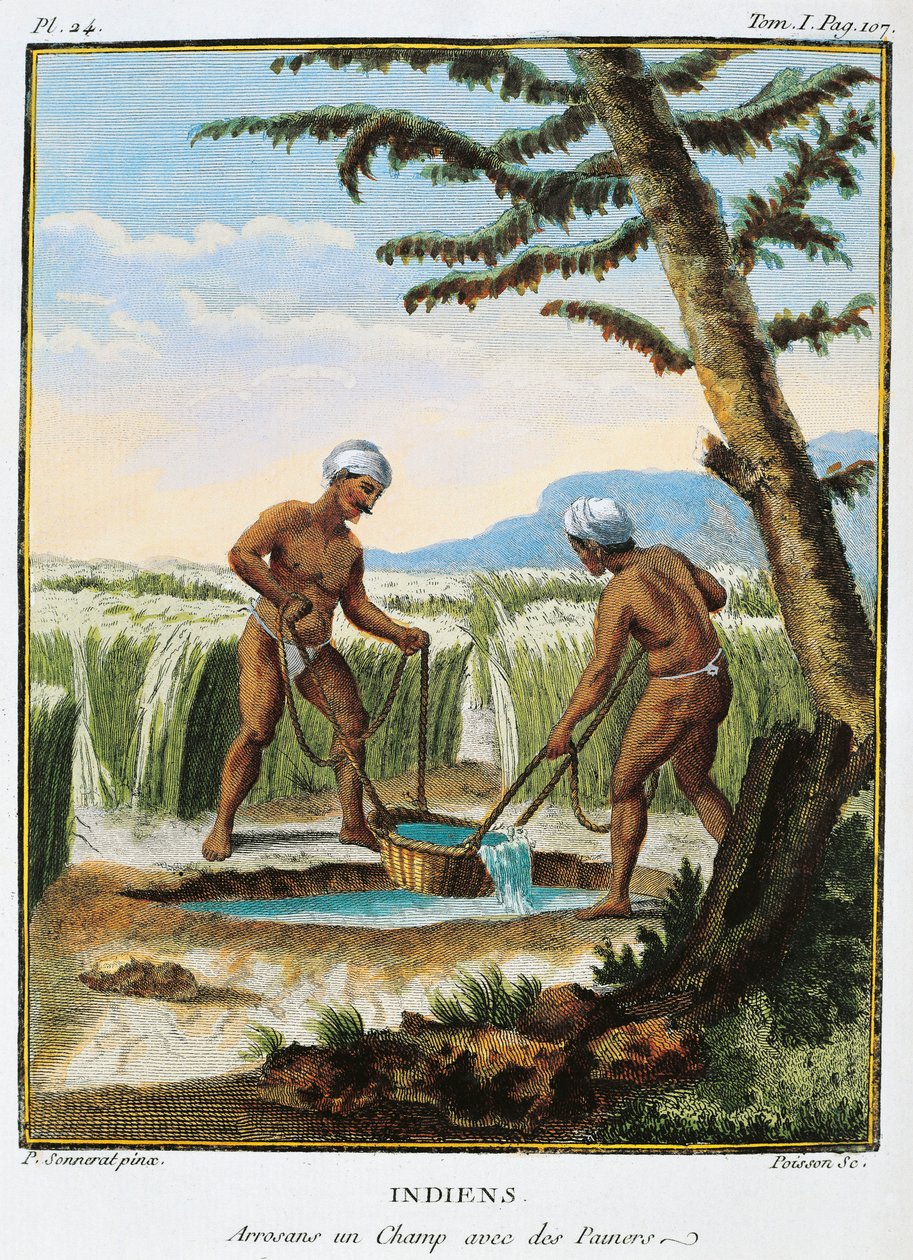 India, innfødte som vanner åkre, fra Voyage aux Indes et la Chine (Reise gjennom India og Kina) av Pierre Sonnerat av Pierre Sonnerat