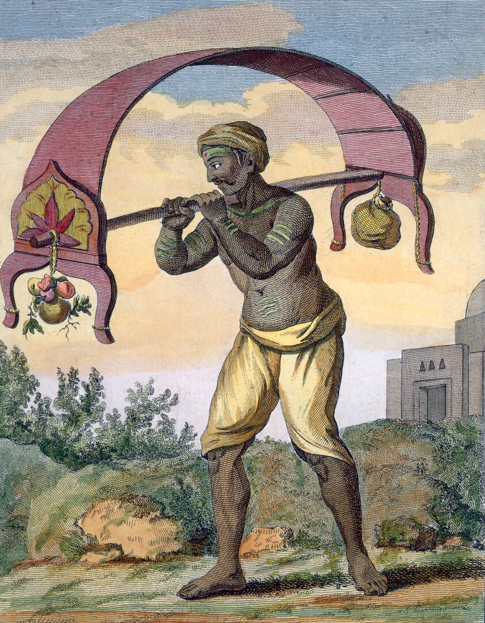 Paeni Caori religiøs hengiven bærer ofringer for gudene, 1782. av Pierre Sonnerat