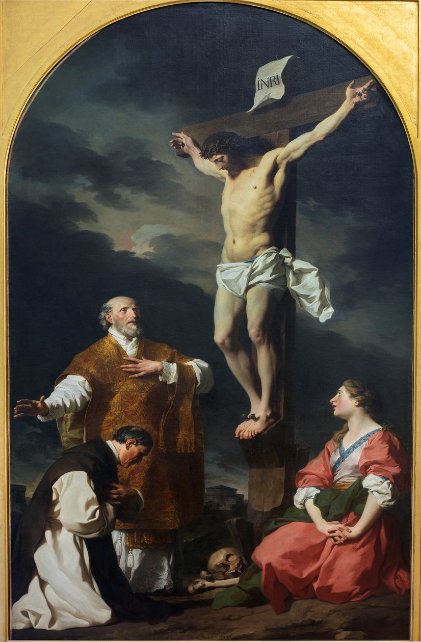 Kristus korsfestet med St. Eusebius, St. Philip Neri og St. Mary Magdalen av Pierre Subleyras