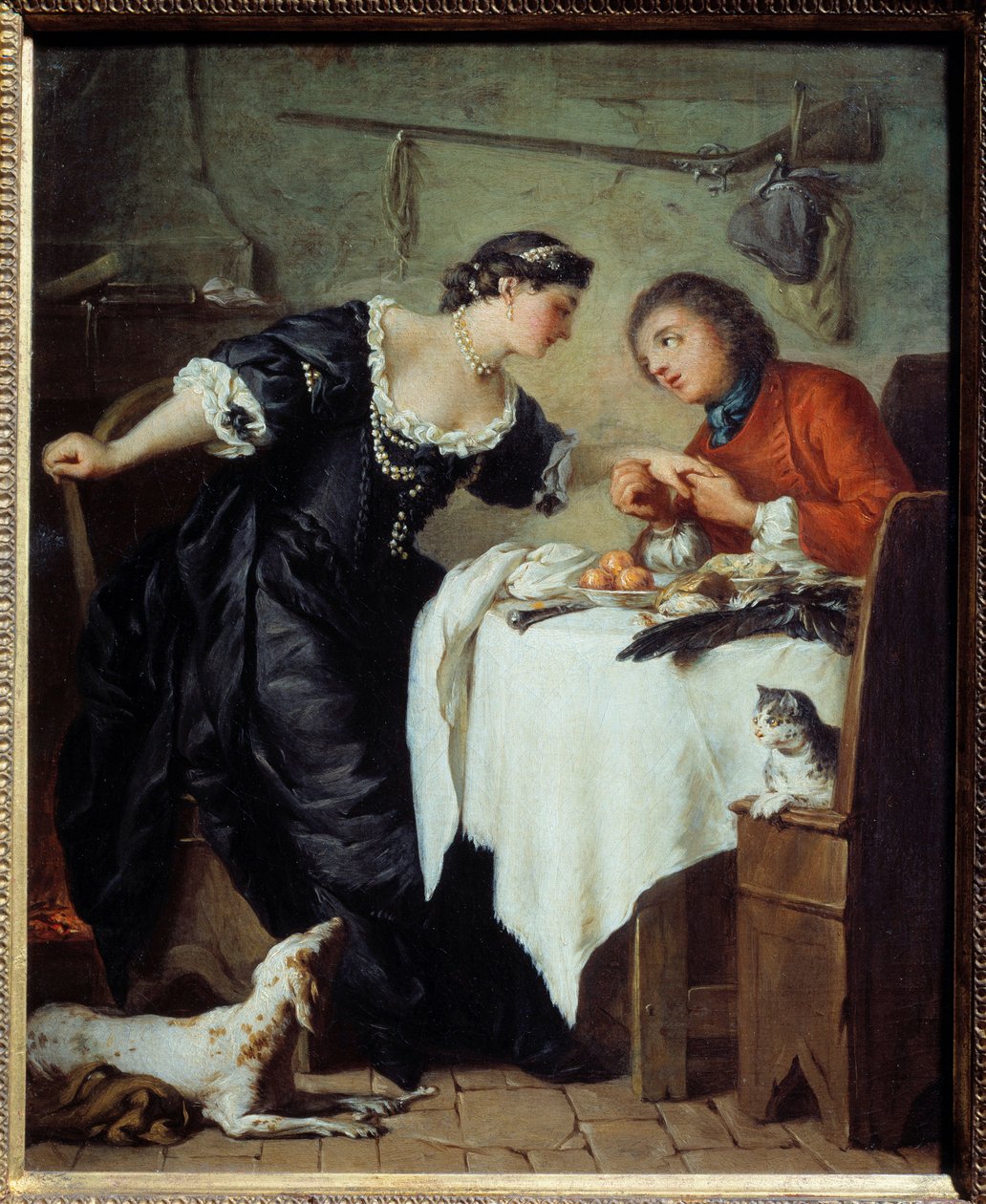 Falken. Illustrasjon av en fabel av Jean de La Fontaine. Maleri av Pierre Subleyras (1699 - 1749) av Pierre Subleyras