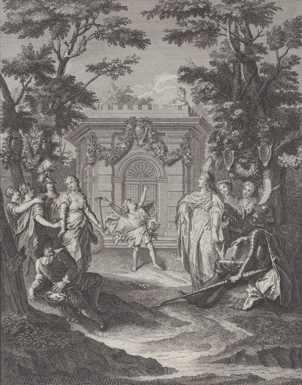 Plate 13: inngangen til kjærlighet og rikdom til Gamaches bryllup Entrance of Love and Wealth..., 1745. av Pierre Tanje