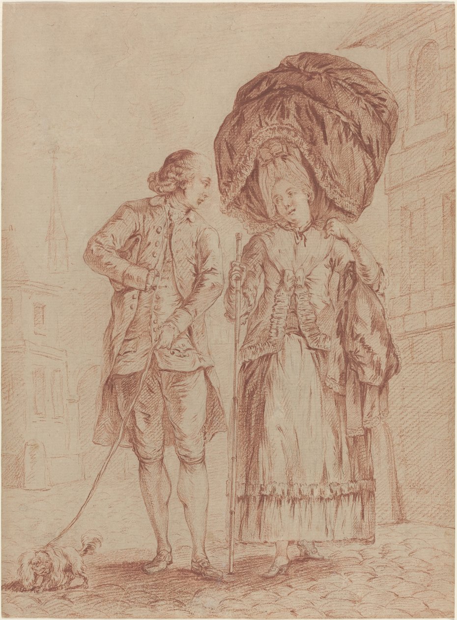 En geistlig ledsager en dame på hennes morgenvandring av Pierre Thomas Le Clerc