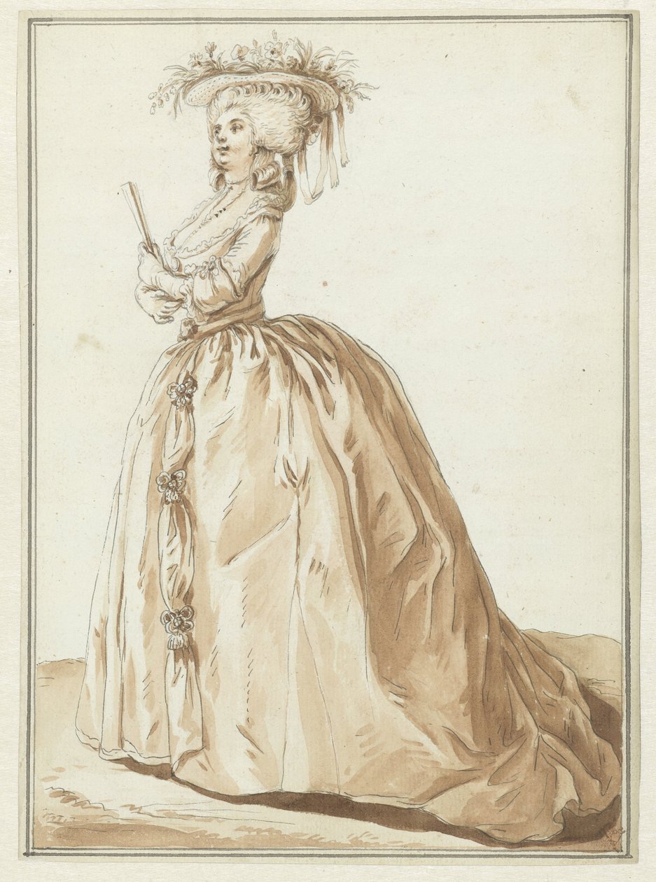 Stående dame med vifte av Pierre Thomas Le Clerc