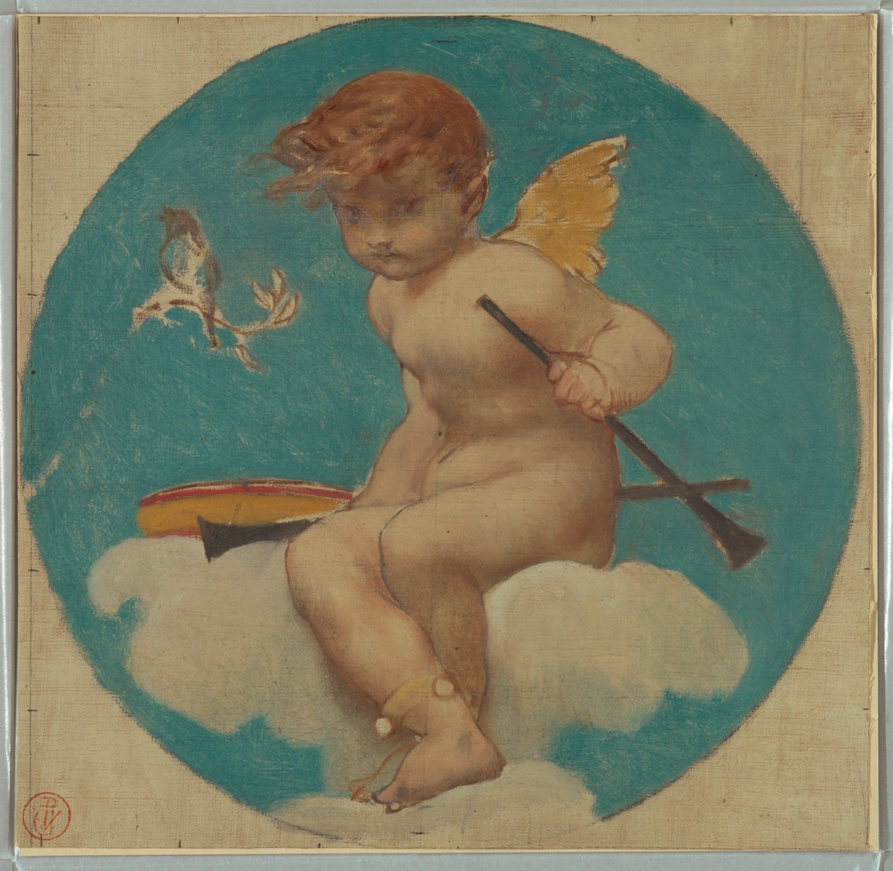 Studie for Roundel med Putto Holding Attributes of Music av Pierre Victor Galland