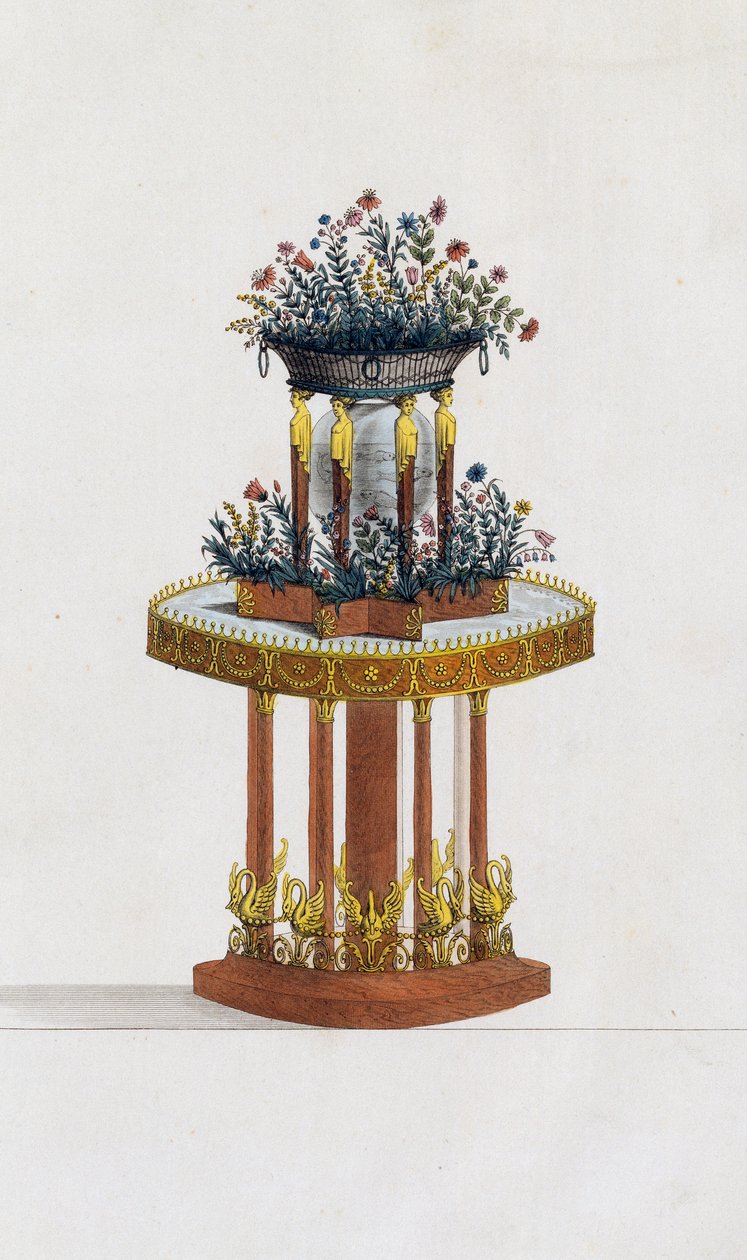 Blomsterstativ i mahogni og bronse, tallerken 287, illustrasjon fra Collection de meubles et objects de gout (Samling av møbler og smaksgjenstander) av Pierre de La Mesangere