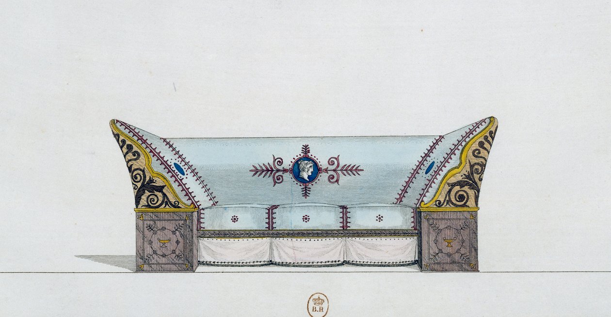 Sofa, tallerken 106, illustrasjon fra Collection de meubles et objects de gout (Samling av møbler og smaksobjekter) av Pierre de La Mesangere