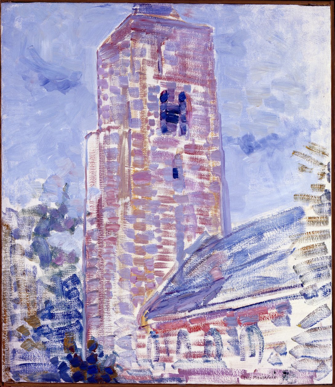 Kirke ved Oostkapelle, Nave and Tower, 1909 av Piet Mondrian