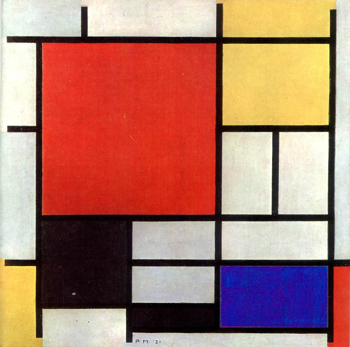 Sammensetning i rødt, gult, blått og svart av Piet Mondrian