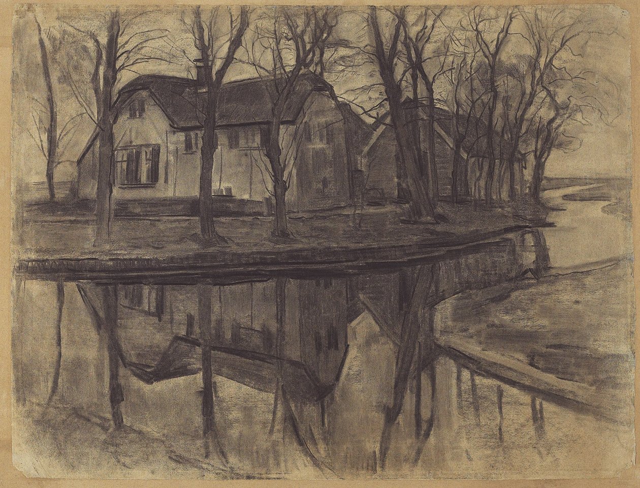 Gård i Duivendrecht, ca. 1905-07 (kull og stubbe på lagt papir) av Piet Mondrian