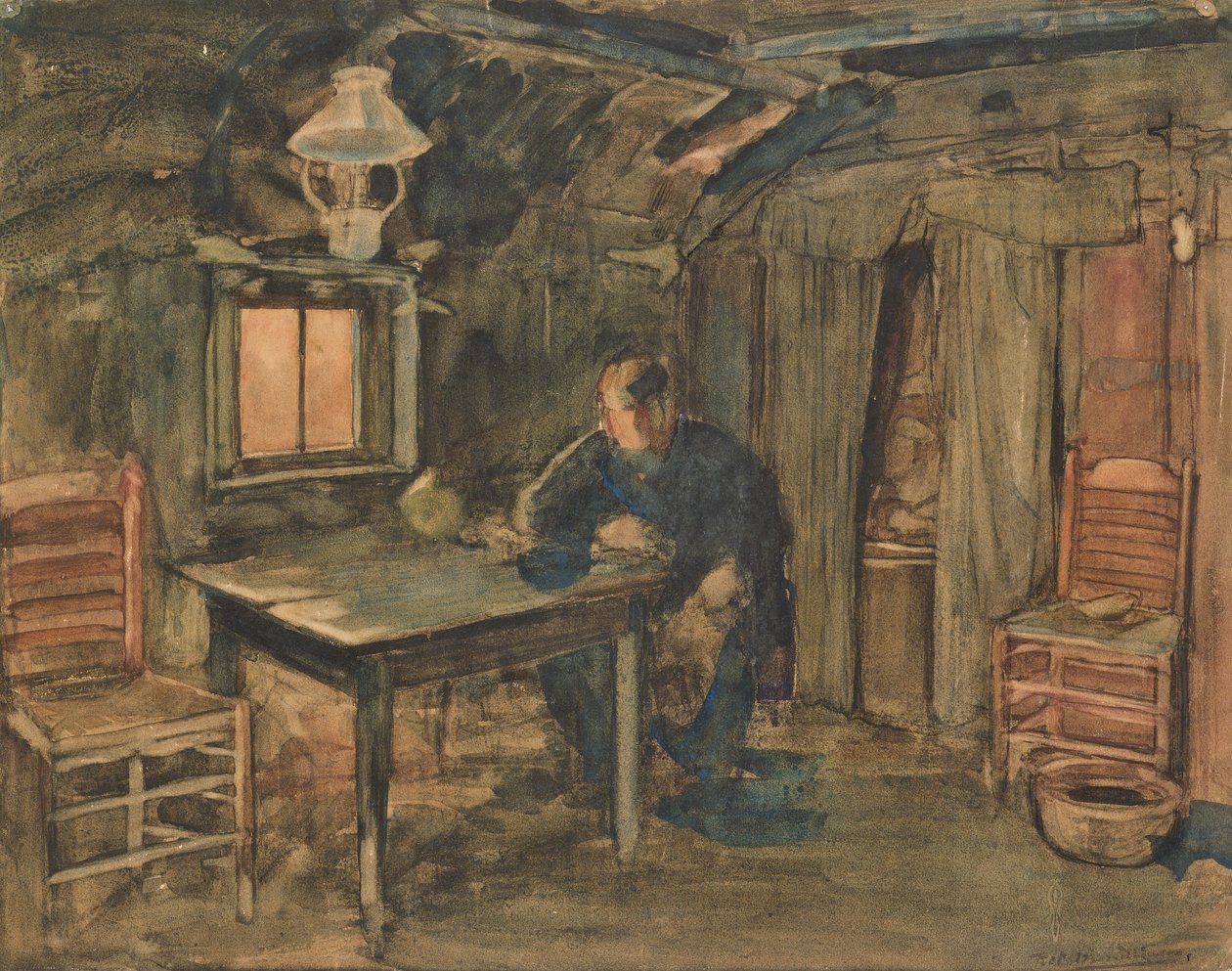 Hannes Van Nistelrode sitter i gården hans, 1904 (wc på papir) av Piet Mondrian