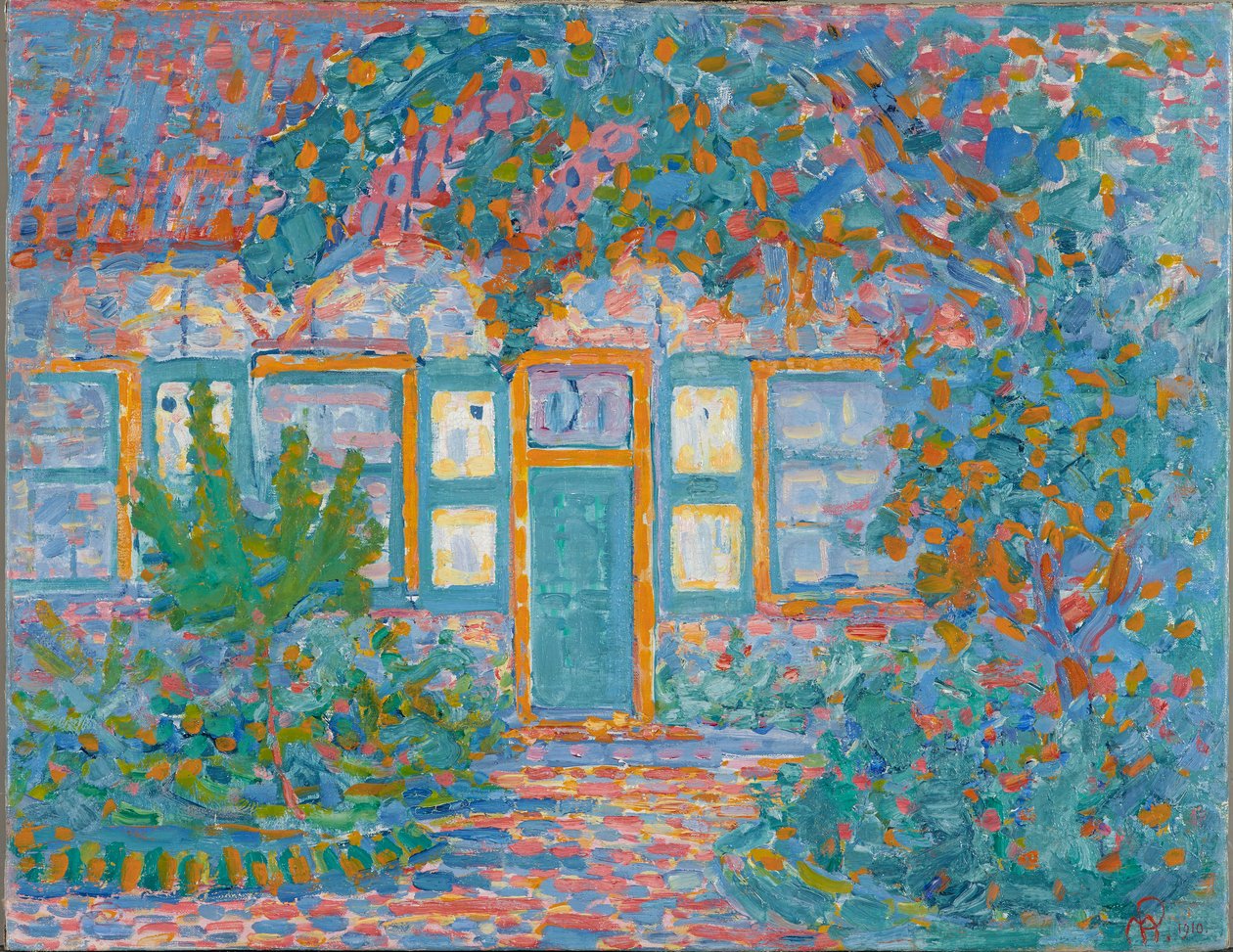 Lite hus i sollys, ca. 1910 av Piet Mondrian