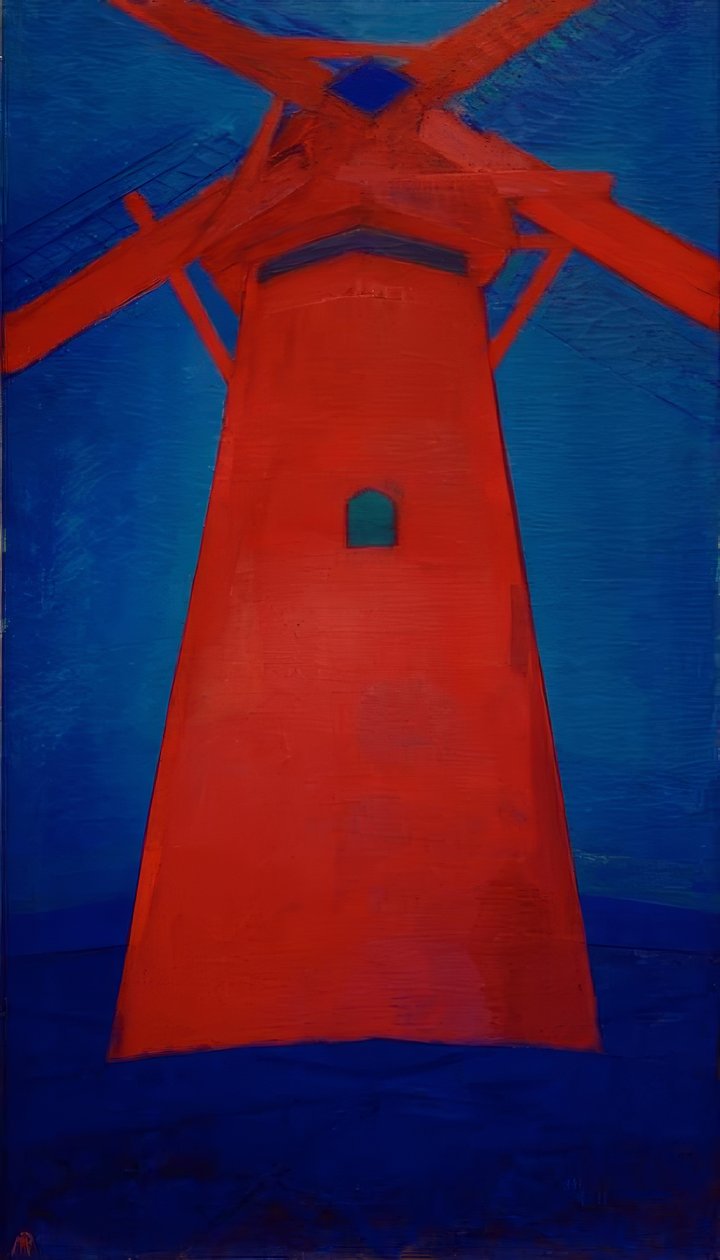 Mølle; Rød mølle i Domburg av Piet Mondrian