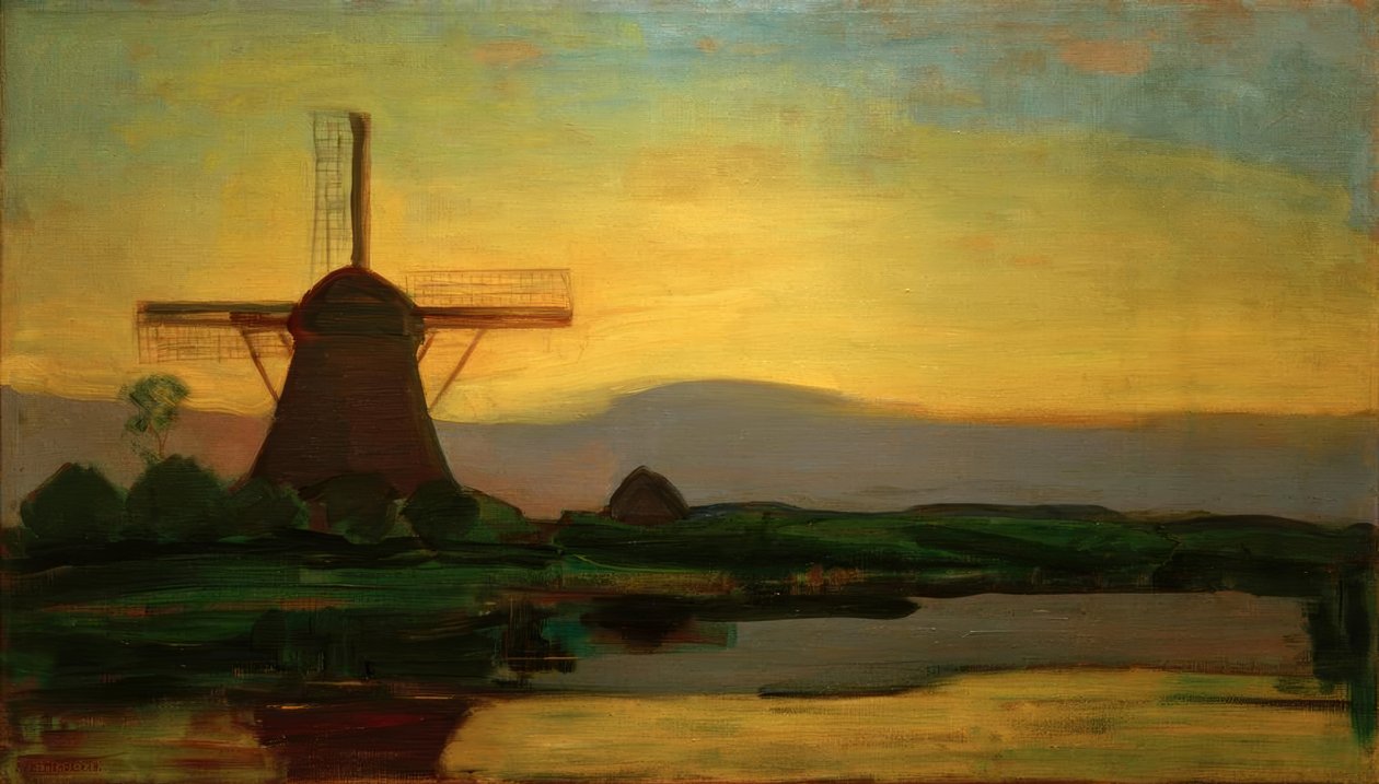 Oostzijder mølle om kvelden av Piet Mondrian