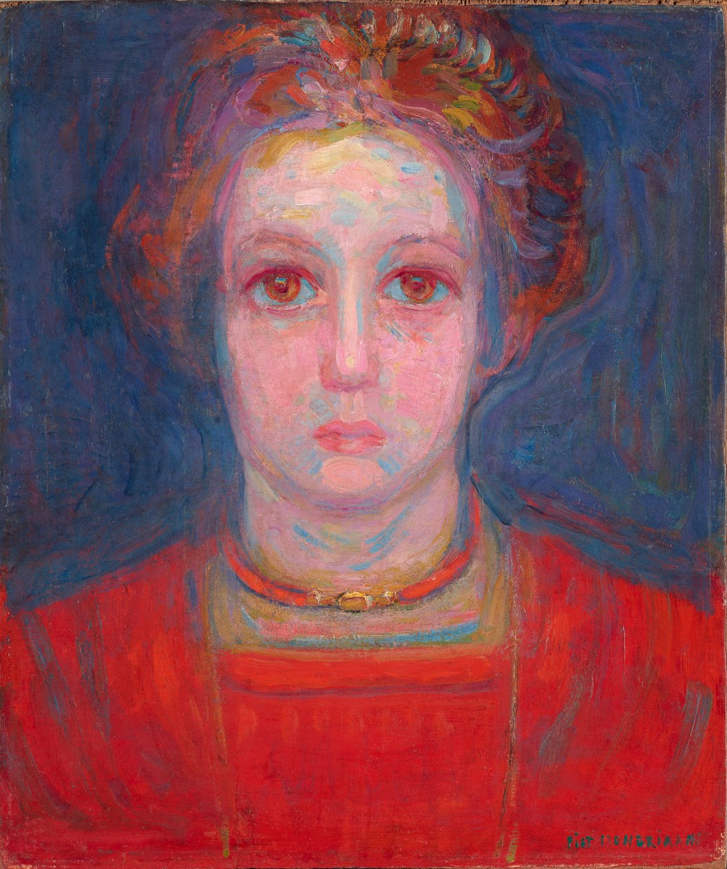 Portrait of a Girl in Red, ca. 1908-09 (olje på lerret montert på panel) av Piet Mondrian