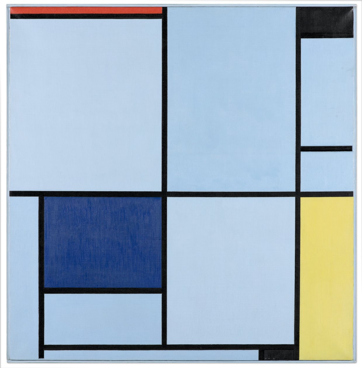 Tabell 1, med rødt, svart, blått og gult, 1921 av Piet Mondrian