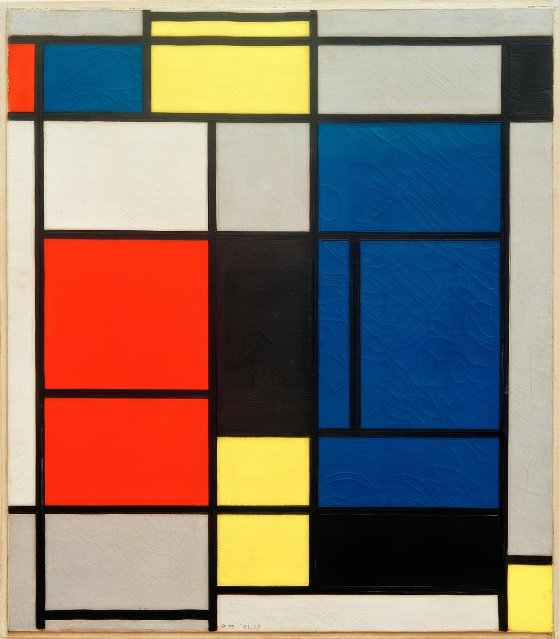 Tableau nr. Jeg, med rød, blå, gul, svart og grå av Piet Mondrian