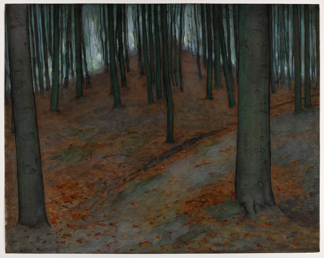 Tre med bøketrær, ca. 1899 (wc og gouache på papir) av Piet Mondrian
