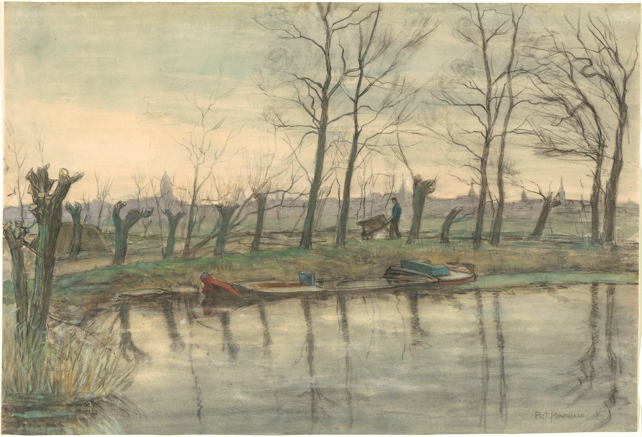 Amsterdams skyline sett fra vest av Piet Mondrian