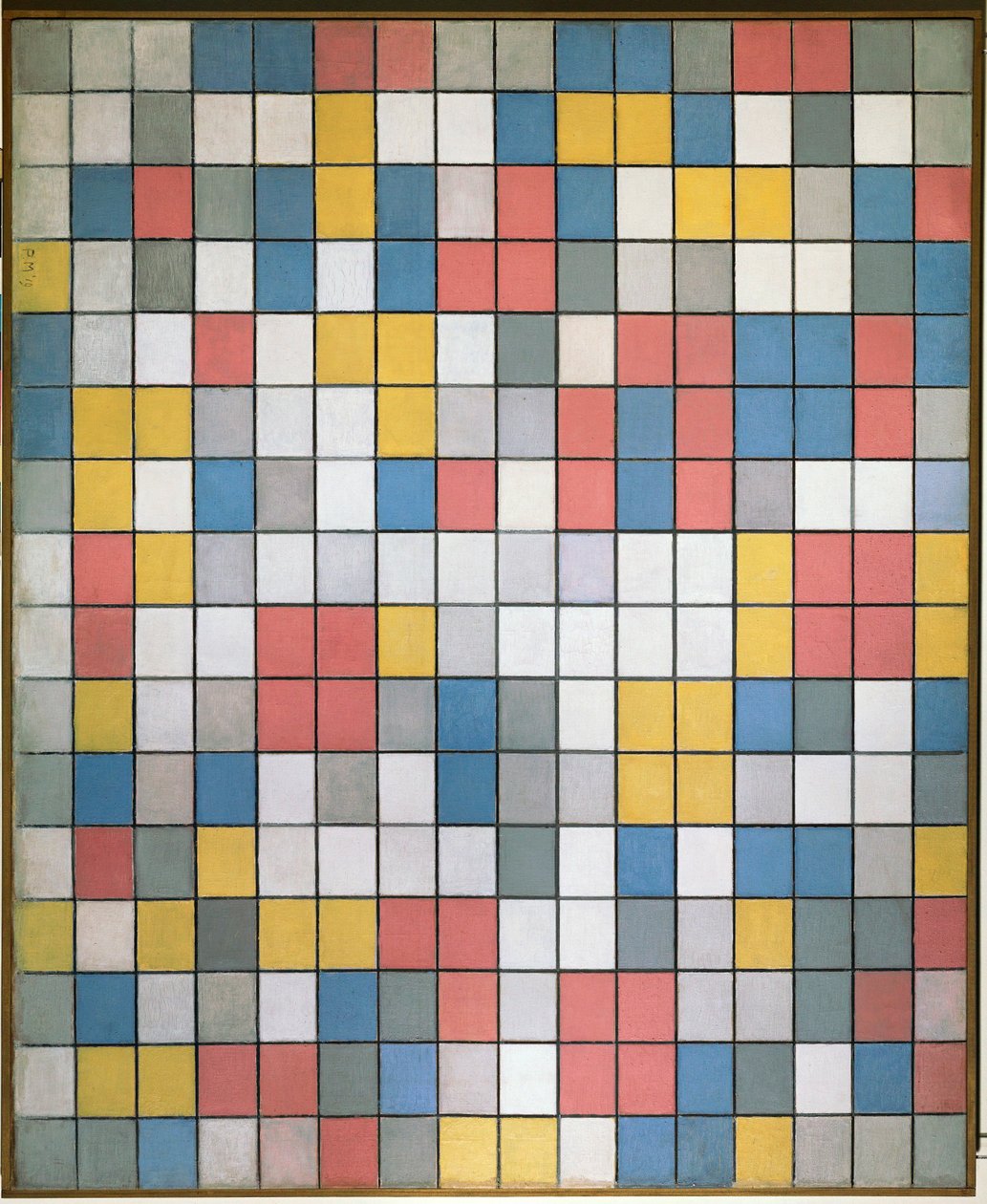 Komposisjon med rutenett: sjakkbrettkomposisjon i (olje på lerret) av Piet Mondrian