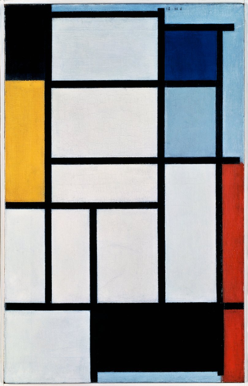 Komposisjon med rødt, svart, gult, blått og grått av Piet Mondrian