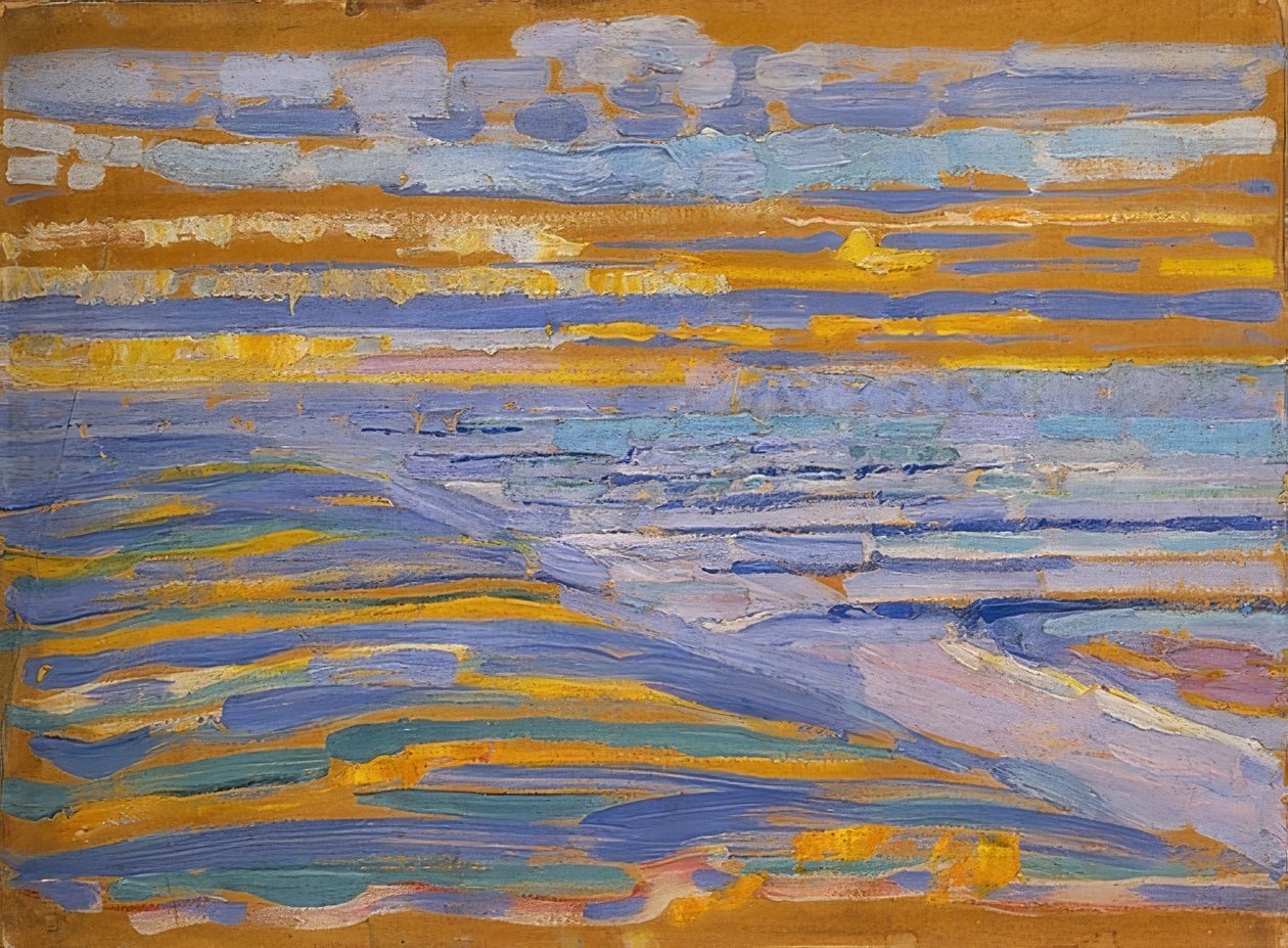 Sanddyner med strand og brygge, Domburg. 1909 av Piet Mondrian