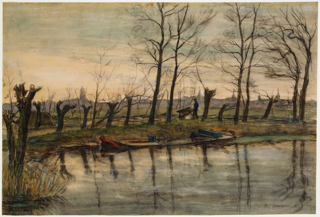 Farmer Returning to the Fields, ca. 1900 (w/c & kull på papir) av Piet Mondrian