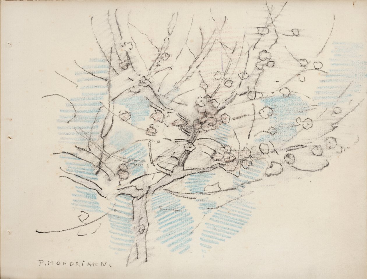 Blomstrende tre, ca. 1917-18 (blyant og fargestift på papir) av Piet Mondrian