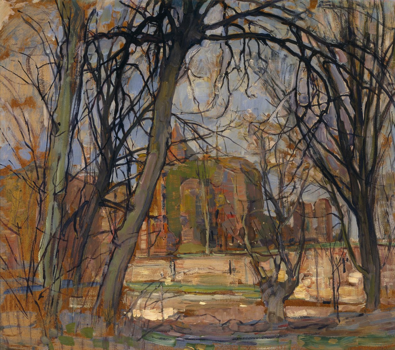 Spring Sun (Lentezon): Castle Ruin: Brederode, c.1909-10 (oil on masonite) av Piet Mondrian
