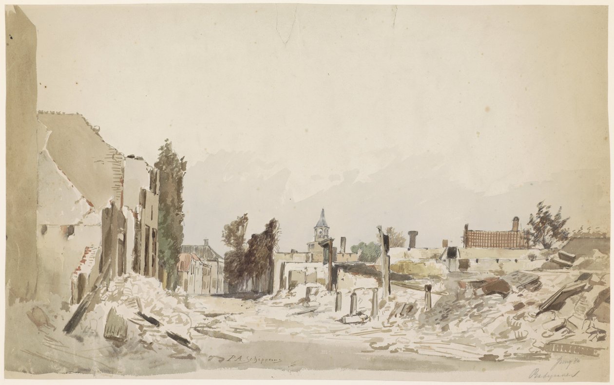 Ruinene ved Bodegraven etter brannen i juni 1870 av Piet Schipperus