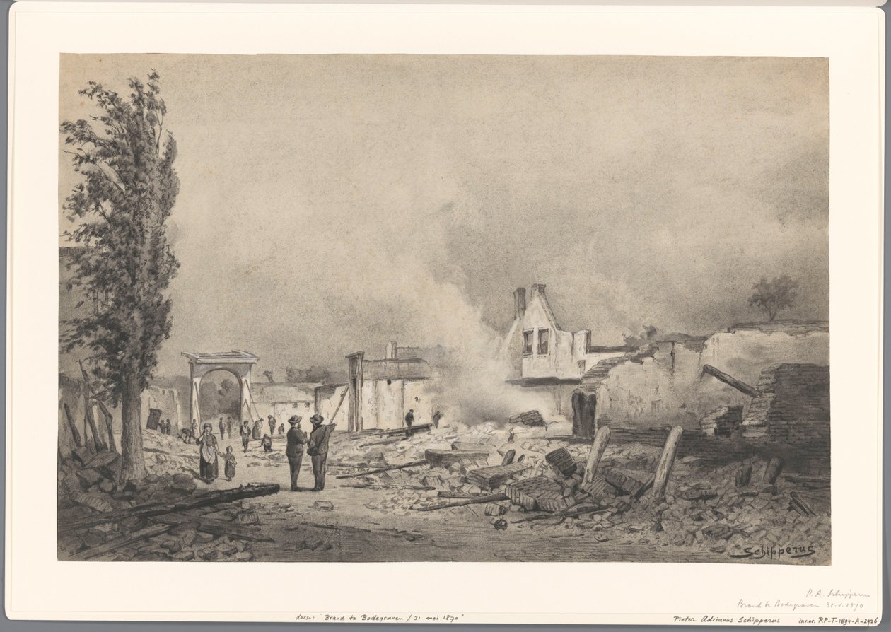 Ruiner av Bodegraven etter brannen 31. mai 1870 av Piet Schipperus