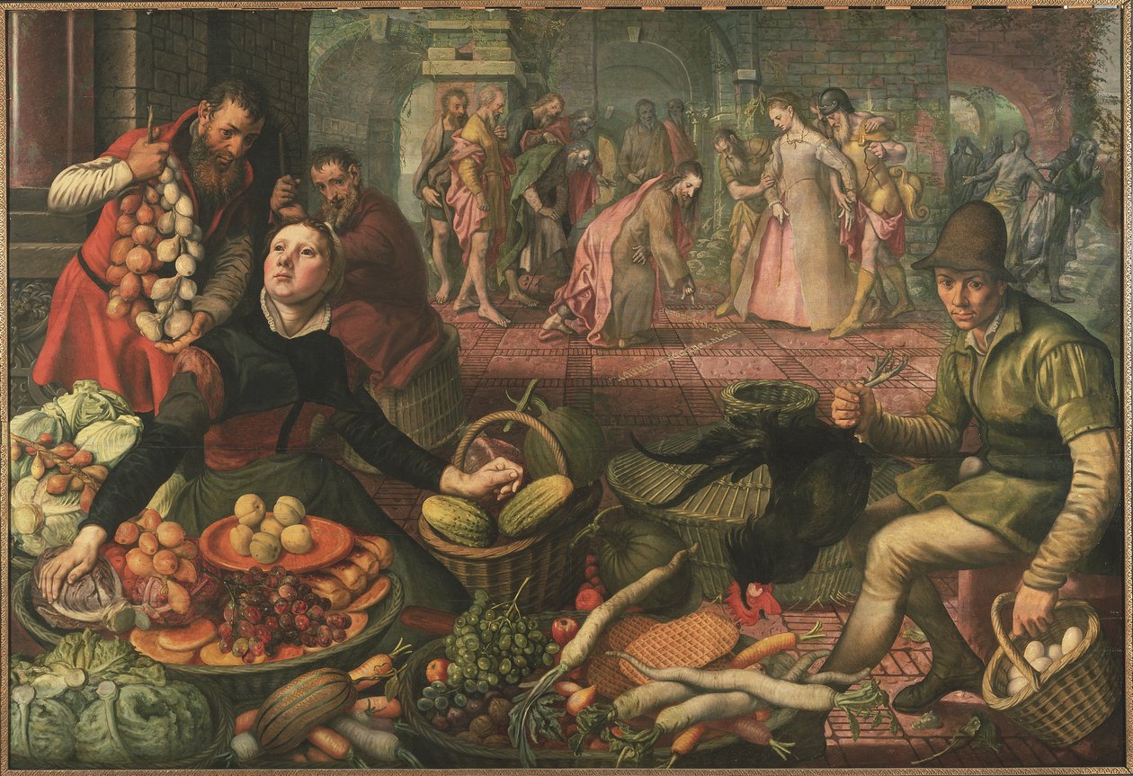 Kristus og kvinnen tatt i utroskap, ca. 1570 av Pieter Aertsen