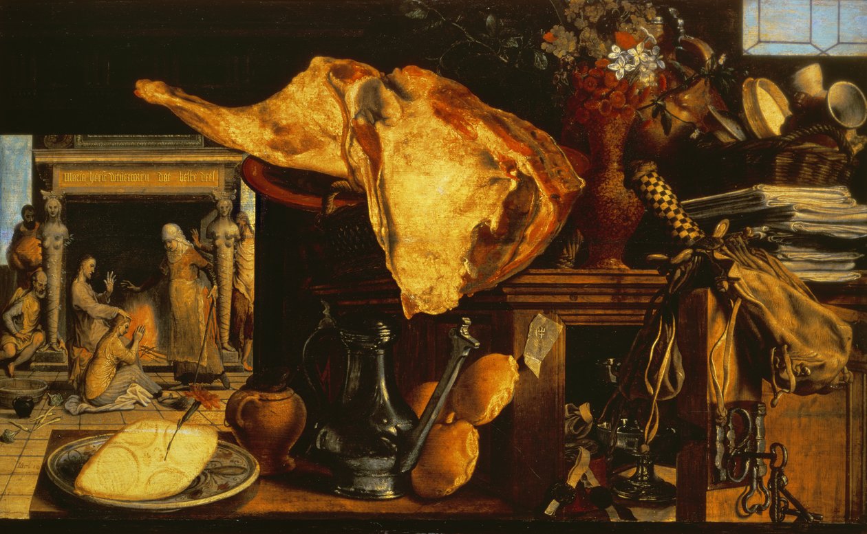 Vanitas stilleben (Kristus med Maria og Marta), 1552 (panel) av Pieter Aertsen