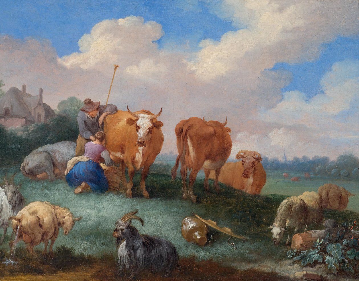 Hyrder med kyr og sauer i et landskap av Pieter Bouts