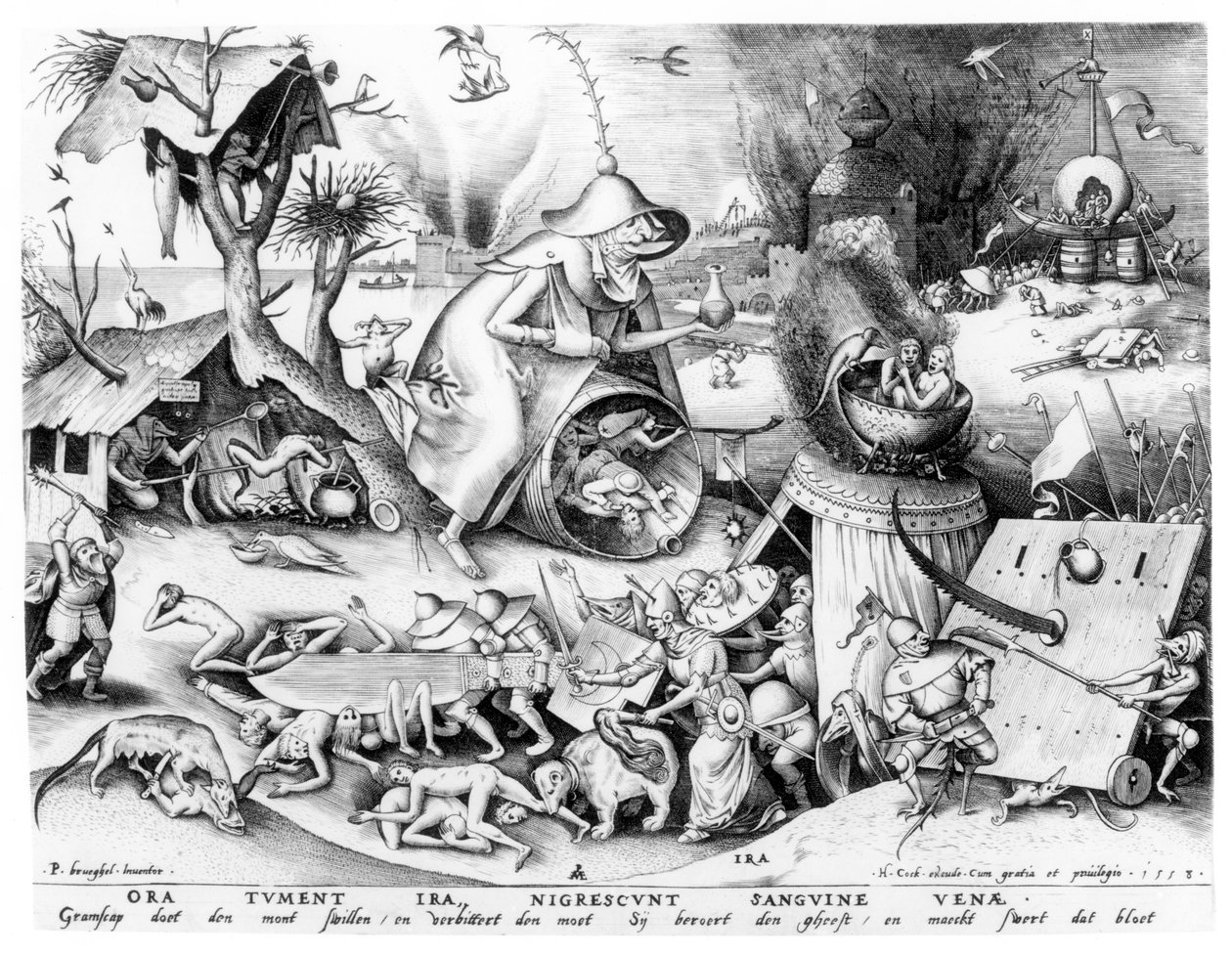 Anger (Ira), fra serien The Seven Deadly Sins, gravert av Pieter van der Heyden (ca. 1530-72) og utgitt av Hieronymus Cock (ca. 1510-70), 1558 (gravering) av Pieter Bruegel the Elder