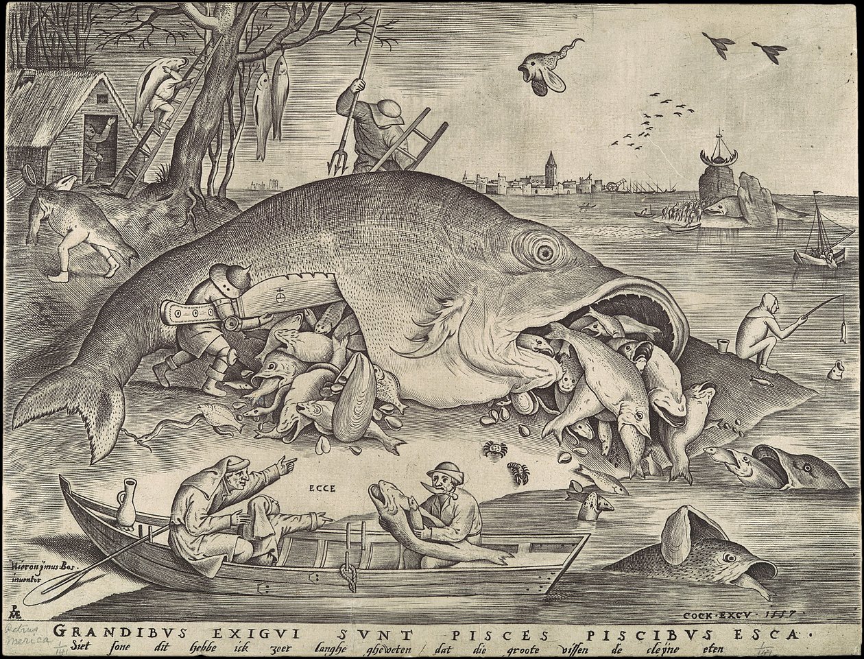 Stor fisk Spis liten fisk av Pieter Bruegel the Elder