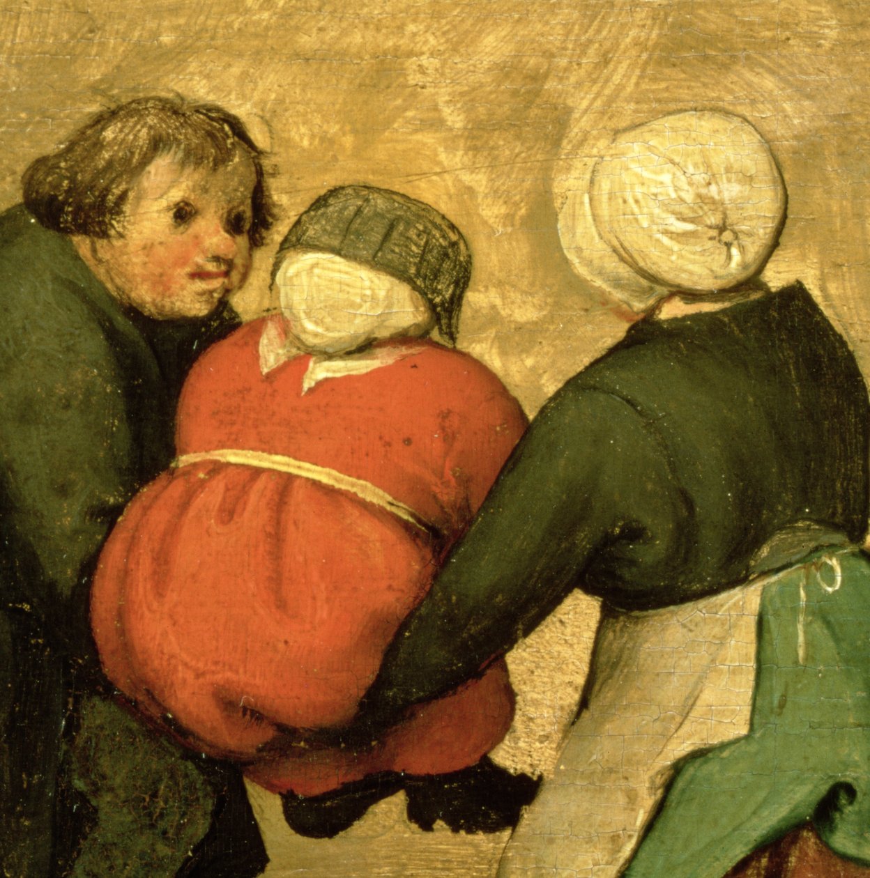 Barnespill (Kinderspiele): detalj av et barn båret av to andre, 1560 (detalj av 68945) av Pieter Bruegel the Elder