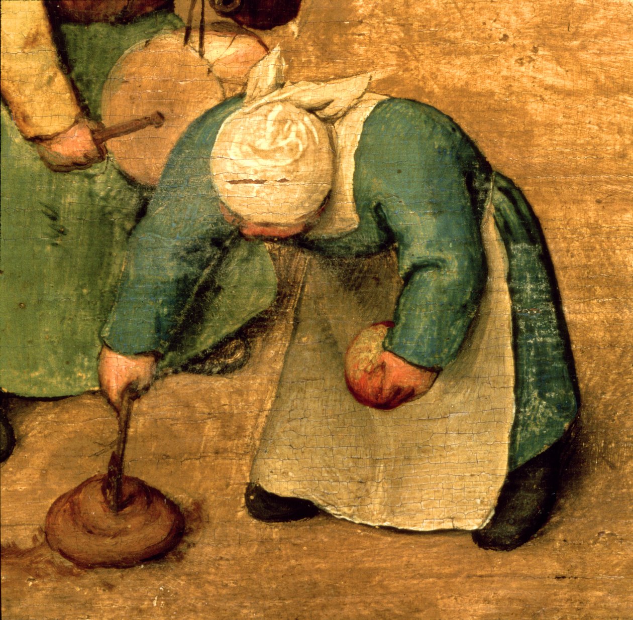 Barnespill (Kinderspiele): detalj av en jente som leker med en snurretopp, 1560 (detalj av 68945) av Pieter Bruegel the Elder