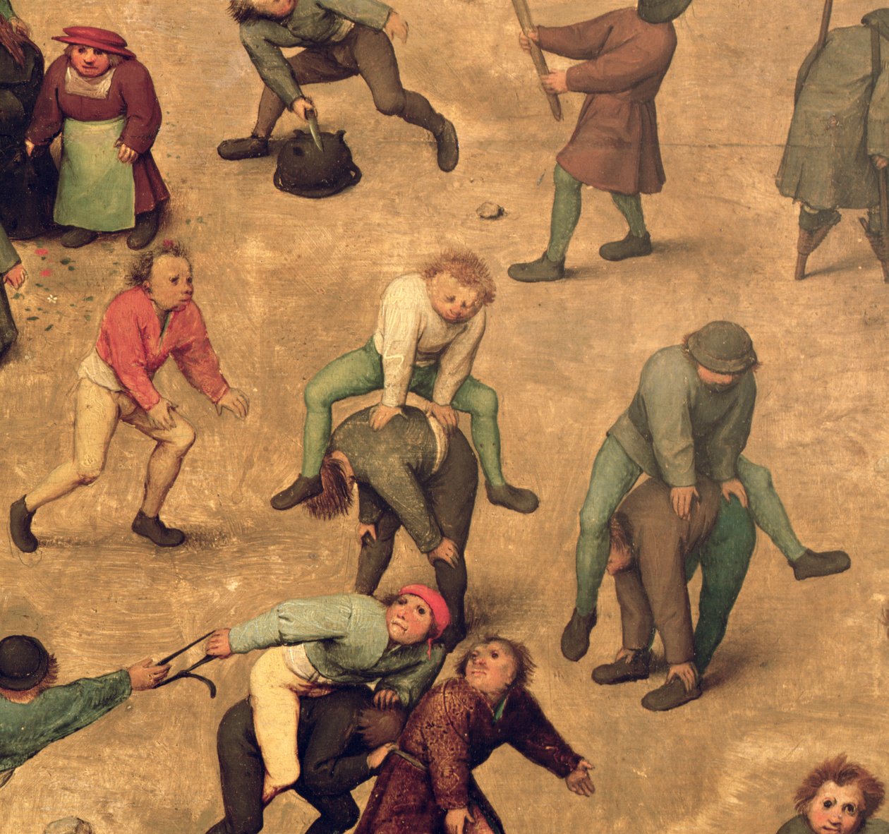 Barnespill (Kinderspiele): detalj av barn som leker frosk, 1560 (detalj av 68945) av Pieter Bruegel the Elder